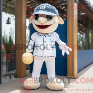 Cream Petanque Ball mascot...