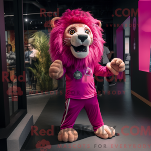 Magenta Lion mascot costume...