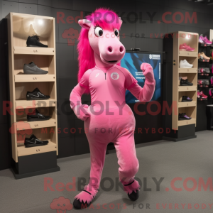Rosa hestemaskotdraktfigur...