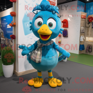 Cyan Turkey mascot costume...