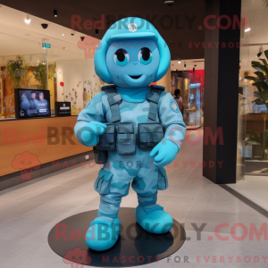 Cyan Soldier mascot costume...