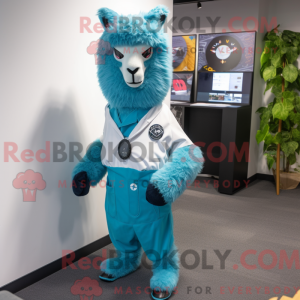 Cyan Alpaca mascot costume...