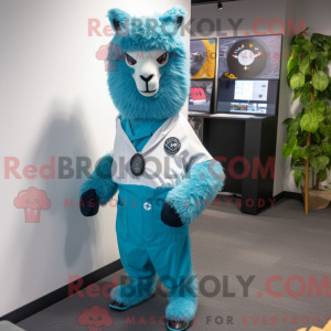 Cyan Alpaca maskot kostume...