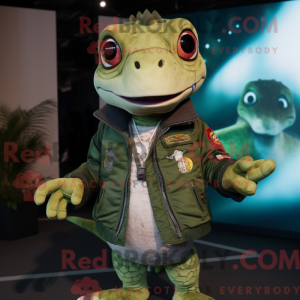 Olive Geckos mascot costume...