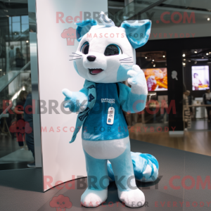 Cyan Ermine mascot costume...