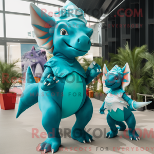 Teal Triceratops mascot...