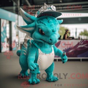 Teal Triceratops mascot...
