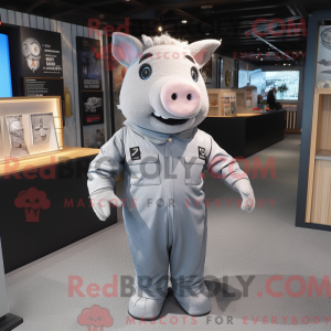 Gray Pig mascot costume...