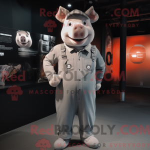 Gray Pig mascot costume...