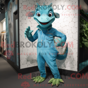 Cyan Lizard mascot costume...