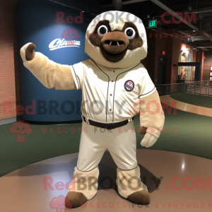 Cream Giant Sloth maskot...