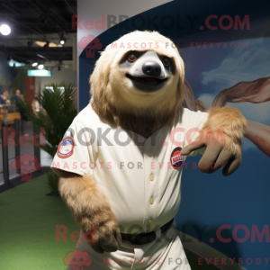 Cream Giant Sloth maskot...