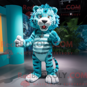 Cyan Tiger maskot kostume...