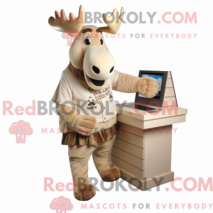 Beige Moose maskot kostume...