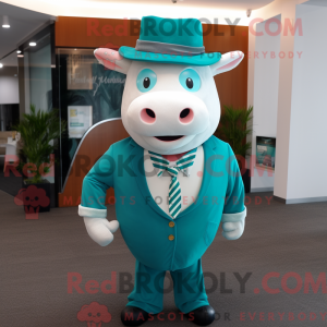 Teal Hereford Cow maskot...