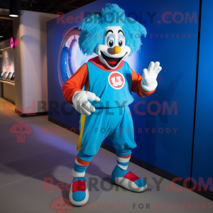 Cyan Klovn maskot kostume...