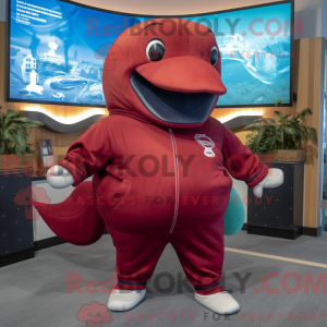 Maroon Whale mascot costume...
