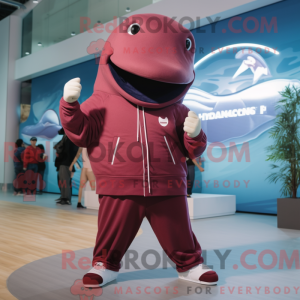 Maroon Whale mascot costume...