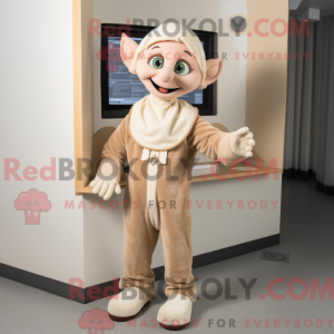 Beige Elf maskot drakt...