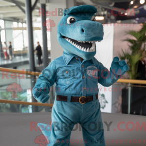 Teal T Rex maskot kostume...