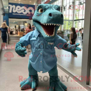 Teal T Rex mascottekostuum...