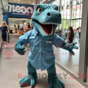 Teal T Rex maskot kostume...