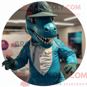 Teal T Rex mascot costume...