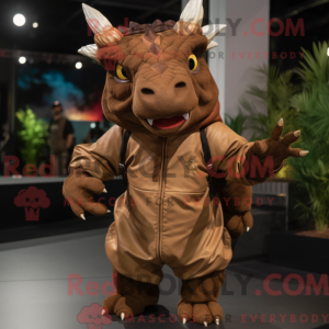 Brown Triceratops mascot...