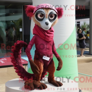 Maroon Lemur maskot kostume...
