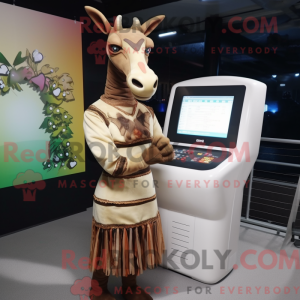 Beige Okapi maskot kostume...