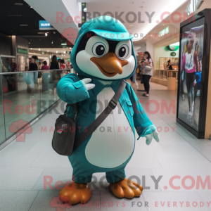 Teal Penguin mascot costume...