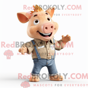 Tan Pig maskot kostume...