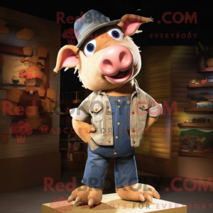Tan Pig maskot kostume...