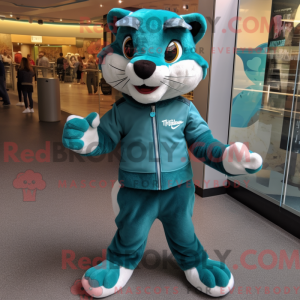 Teal Puma mascot costume...