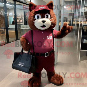 Maroon Cat maskot kostume...
