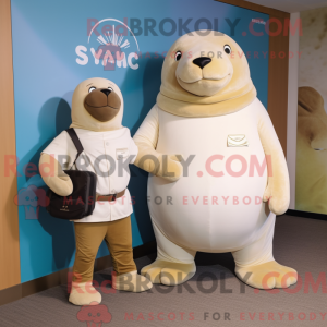 Cream Walrus maskot kostume...