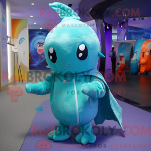 Cyan Narwhal maskot kostume...