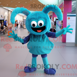 Cyan Spider maskot kostume...