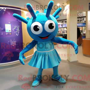 Cyan Spider mascot costume...