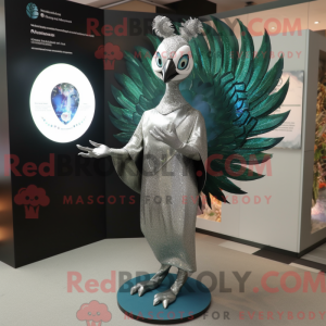 Sølv påfugl maskot kostume...
