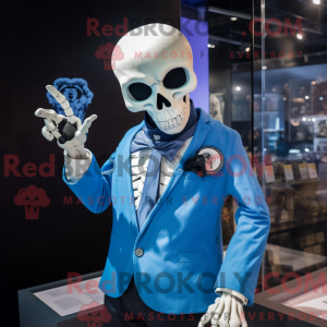 Blue Skull mascot costume...