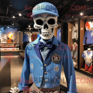 Blue Skull mascot costume...