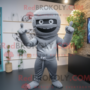 Grå Ninja maskot kostume...