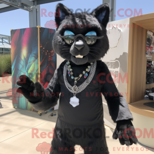 Sort Bobcat maskot kostume...