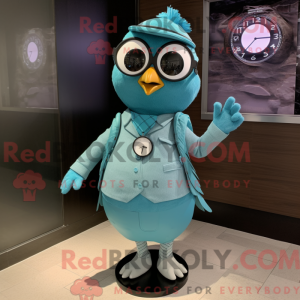 Cyan Quail maskot kostume...