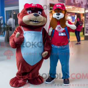 Maroon Otter maskot kostume...