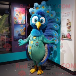 Cyan Peacock maskot kostume...
