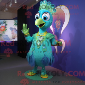 Cyan Peacock mascot costume...
