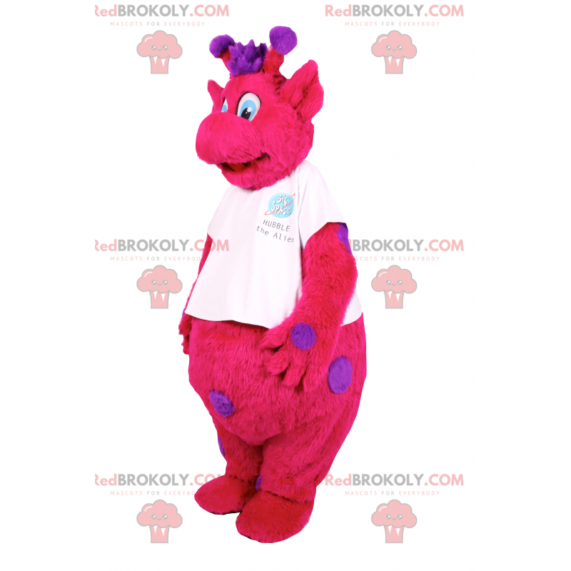 Fuchsie charakter maskot s fialovými skvrnami - Redbrokoly.com