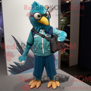 Teal Hawk mascot costume...
